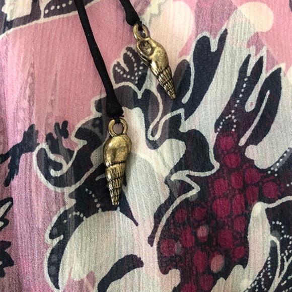 CHLOE Ruffled Cactus-Print Silk Blouse, Pink/Burgandy - Picture 12 of 12